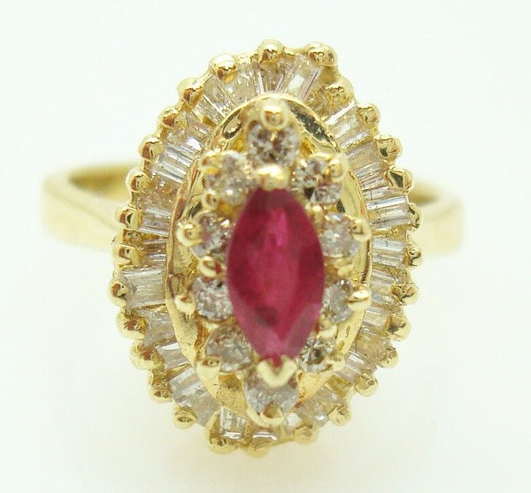 14K Gold Marquise Genuine Natural Ruby Ring with 1/2ct Diamonds (#J2748)