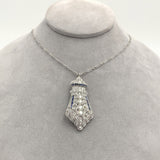 Platinum 2.75 Carat Diamond Pendant Pin Necklace w/ Lab Created Sapphires #J6734