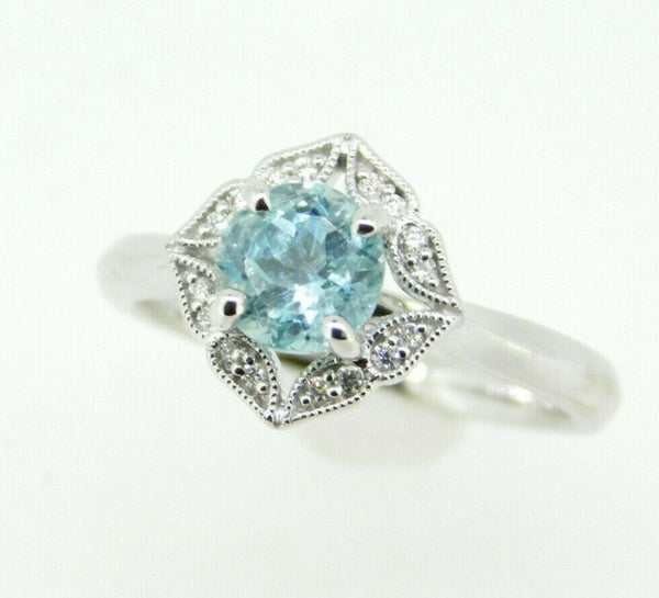 14k White Gold Sky Blue Genuine Natural Tourmaline and Diamond Ring (#J5041)