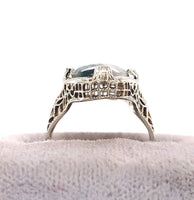 14k White Gold Moss Genuine Natural Agate Filigree Ring Jewelry (#J5748)