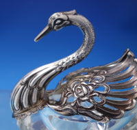 German Glass Sterling Salt Dip Swan Shape Moveable Wings Divided w/Spoon (#7215)