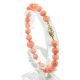 7mm-10mm Genuine Natural Coral Bead Bracelet w/14k Gold Fits 6 3/4" Wrist #J7332