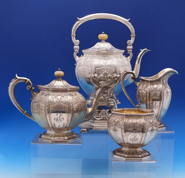 New Queens by Durgin Sterling Silver Tea Set 4pc #57 Monogrammed (#8328)