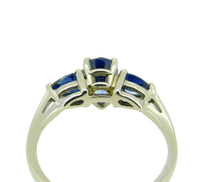 14k White Gold 1.49 Carat TW Blue Genuine Natural Sapphire 3 Stone Ring (#J555)