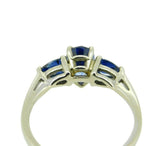 14k White Gold 1.49 Carat TW Blue Genuine Natural Sapphire 3 Stone Ring (#J555)