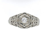 18k White Gold Filigree Ring with .08ct Genuine Natural Diamond (#J6307)