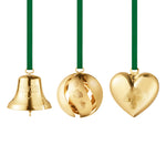 2023 Georg Jensen Christmas Holiday Ornament Gold 18Kt Bell Ball Heart Set - NOS
