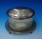English Silverplate Biscuit Box Bead Border Claw Legs Floral Motif w/Lock #3131