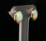 14k Yellow Gold Oval Genuine Natural Opal Bezel Stud Earrings Jewelry (#J6712)