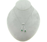 18k White Gold Fancy Drop Genuine Natural Emerald and Diamond Necklace (#J4719)