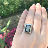 18k White Gold Filigree Genuine Natural Hard Stone Agate Cameo Ring (#J6215)