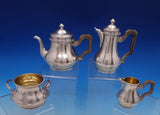 Tetard Freres French .950 Silver Tea Set Individual 4pc Beaded w/ Wood (#8080)