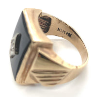10k Gold Men's Genuine Natural Black Onyx and Diamond Ring Size 7 (#J6630)