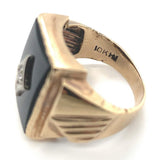 10k Gold Men's Genuine Natural Black Onyx and Diamond Ring Size 7 (#J6630)