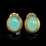 14k Yellow Gold Oval Genuine Natural Australian Opal Stud Earrings (#J7050)