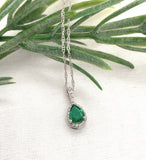 Platinum .46ct Pear Shape Genuine Natural Emerald Diamond Halo Pendant (#J7388)
