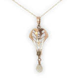 Victorian 10k Yellow Gold Pearl Lavaliere Pendant with 14k Chain (#J6676)