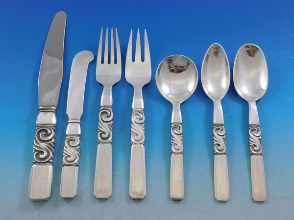 Scroll by Georg Jensen Danish Sterling Silver Flatware Set Service 45 pieces