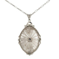 14k Gold Genuine Rock Crystal Quartz Diamond Pendant w/ Filigree Overlay #J6656