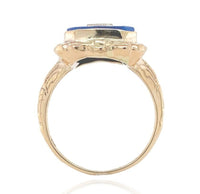 10k Yellow Gold Genuine Natural Blue Onyx and Diamond Ring Size 5.75 (#J6600)