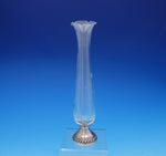 Sterling Silver and Etched Glass Vase Ruffled Gadroon Border 10" Tall (#3643)