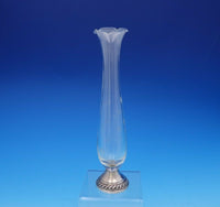 Sterling Silver and Etched Glass Vase Ruffled Gadroon Border 10" Tall (#3643)