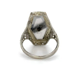 10k Gold Filigree Genuine Natural Rock Crystal Quartz and Onyx Ring (#J6358)