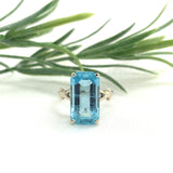 14k White Gold 7.92 Carat Genuine Natural Aquamarine Ring Size 8 (#J7202)