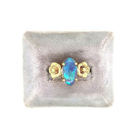14k Yellow Gold Art Nouveau 3 Carat Genuine Natural Black Opal Ring (#J5332)