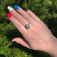 18k White Gold Filigree Ring w/Specialty Cut Genuine Natural Aquamarine (#J6611)