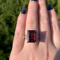 18k Gold Large 9.93 Carat Genuine Rubellite Tourmaline and Diamond Ring (#J7012)