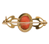 Victorian 10k Yellow Gold Genuine Natural Coral Cameo Bar Pin Jewelry (#J7341)