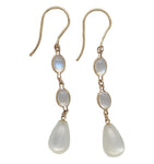 14k Gold Pair of Genuine Natural Moonstone Dangle Briolette Earrings (#J6707)