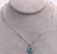 14k White Gold Brazilian Paraiba Tourmaline and Diamond Pendant w/ Report #J6912