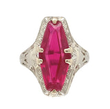 Art Deco 12k Gold Filigree Synthetic Lab-Created Ruby Ring Size 6.25 (#J7506)