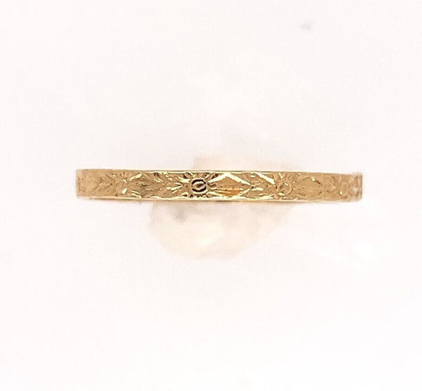 10k Yellow Gold Baby Infant Band Ring Floral Pattern Tiny Size 0 (#J6187)