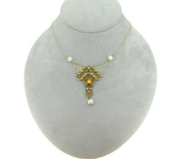 12k Yellow Gold Victorian Citrine and Pearl Large Lavaliere Pendant (#J4621)
