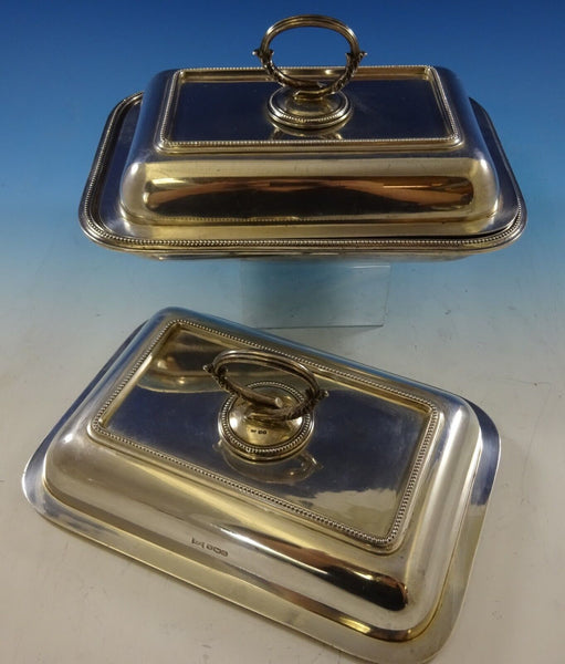 Bead by Walker & Hall Sterling Silver Covered Vegetable Dish & Extra Cover #2645