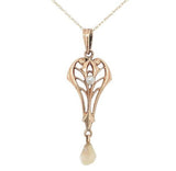Victorian 10k Yellow Gold Pearl Lavaliere Pendant with 14k Chain (#J6676)