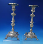 FDG .833 Silver Candlestick Pair Applied Flowers Ball Lion Feet c.1850 (#5522)