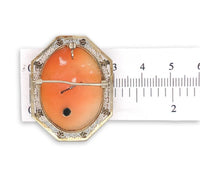 14k Gold Shell Cameo Pin Pendant Art Deco Filigree Frame with Diamond (#J6888)