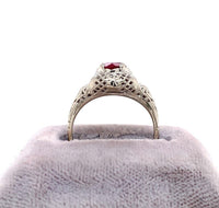 14k White Gold Art Deco .74ct Genuine Natural Ruby Filigree Ring (#J5619)