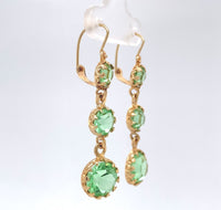 14k Yellow Gold Green Paste / Glass Vintage Dangle Earrings Jewelry (#J6264)