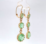 14k Yellow Gold Green Paste / Glass Vintage Dangle Earrings Jewelry (#J6264)