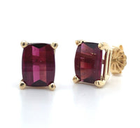 14k Gold Barrel Cut 3.53ct TW Genuine Natural Rhodolite Garnet Earrings (#J6106)