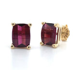 14k Gold Barrel Cut 3.53ct TW Genuine Natural Rhodolite Garnet Earrings (#J6106)