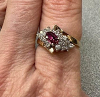 14k Yellow Gold Genuine Natural Ruby and Diamond Ring Size 7.75 (#J2746)