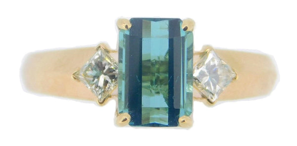 14k Gold 1.64ct Blue-Green Genuine Natural Tourmaline and Diamond Ring (#J4056)