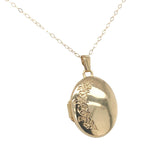 14k Yellow Gold Oval Locket with Engraved Flowers and 14k Chain (#J7102)