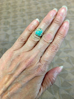 Art Deco 14k White Gold Genuine Natural Turquoise Filigree Ring (#J5216)